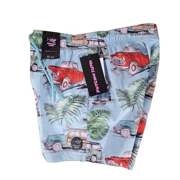 Mens Board Shorts Fair Aqua Vintage Cars Woodie Volkswagen Bus Size S - Picture 3 of 6